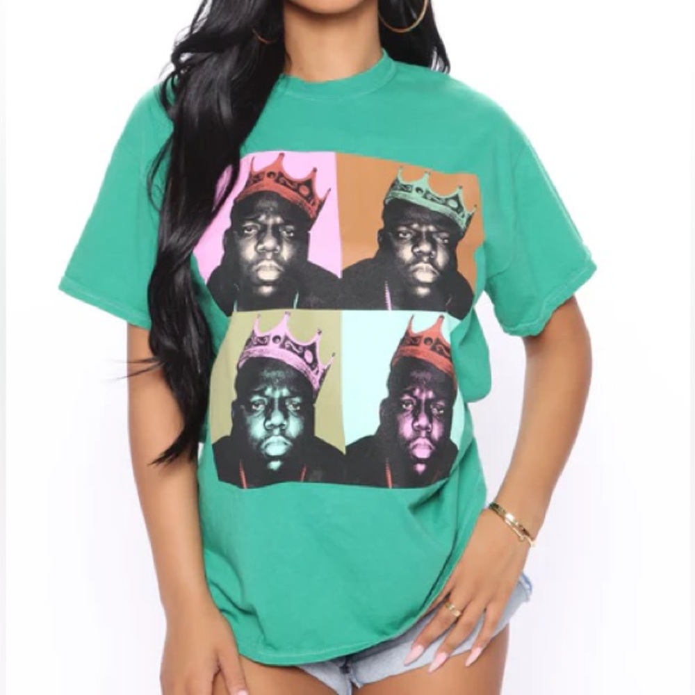 NEW. Kelly Green Biggie Smallz Colorblock Graphic Tee Shirt The Notorious B.I.G.